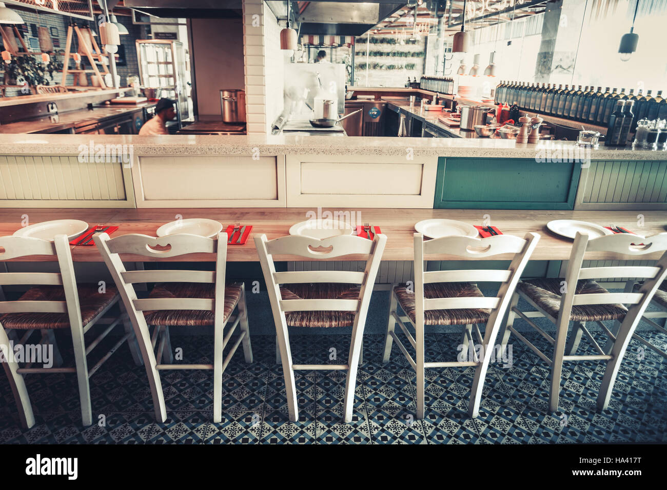 restaurant with table and tableware Stock Photo - Alamy