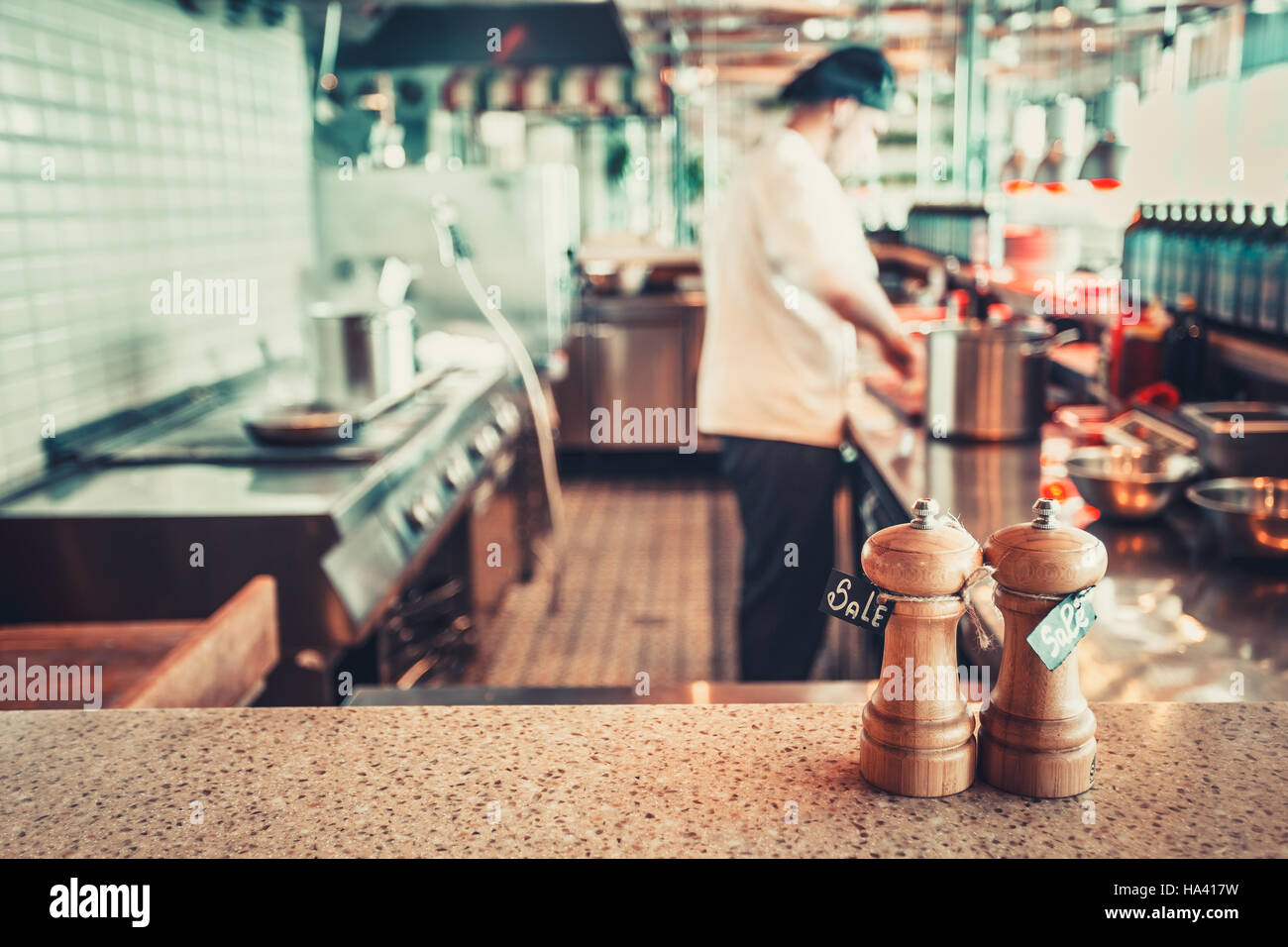 restaurant interior with salt and pepper Stock Photo