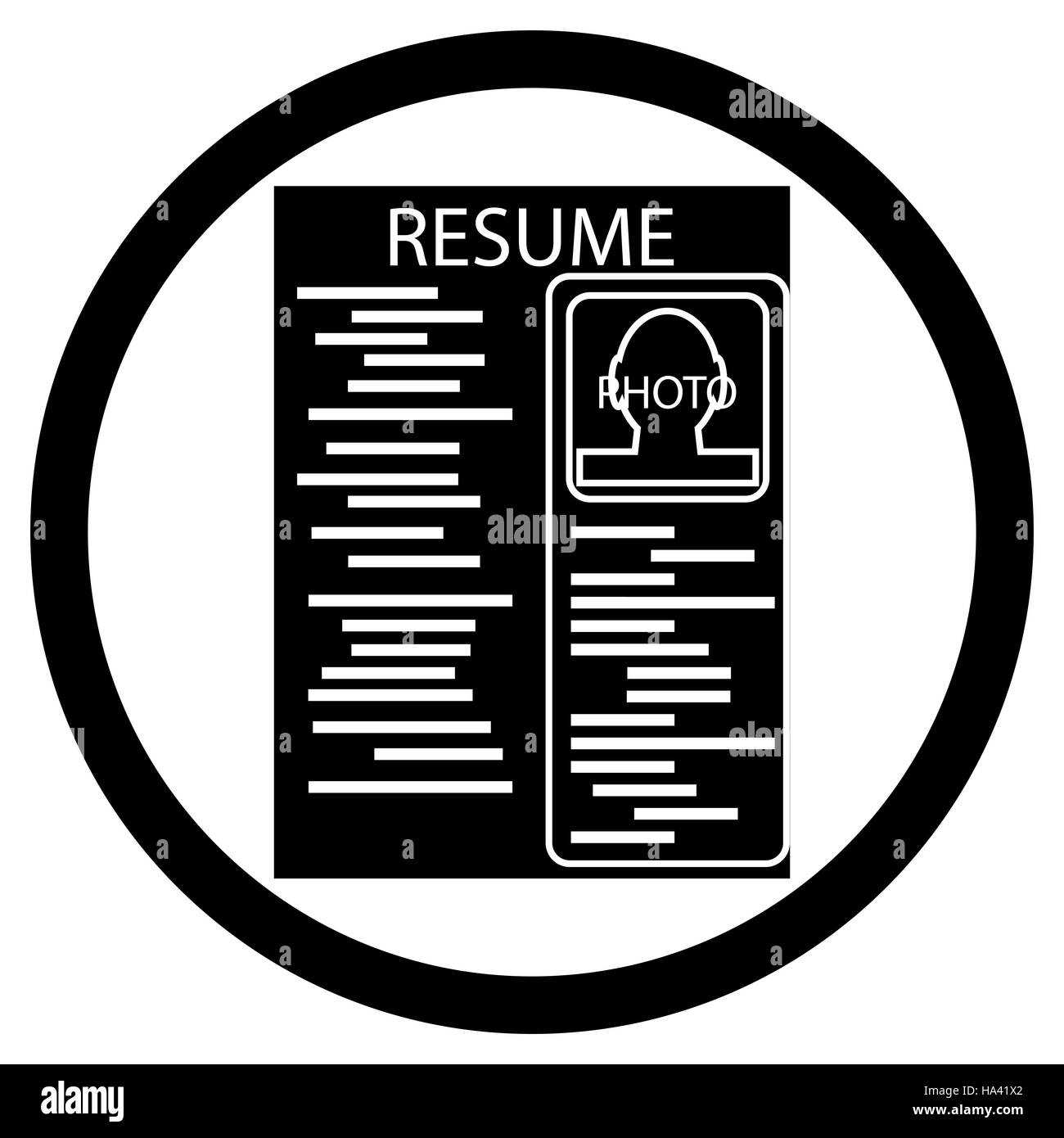 Resume black white icon. Cv icon and paper career icon resume template. Vector illustration Stock Photo
