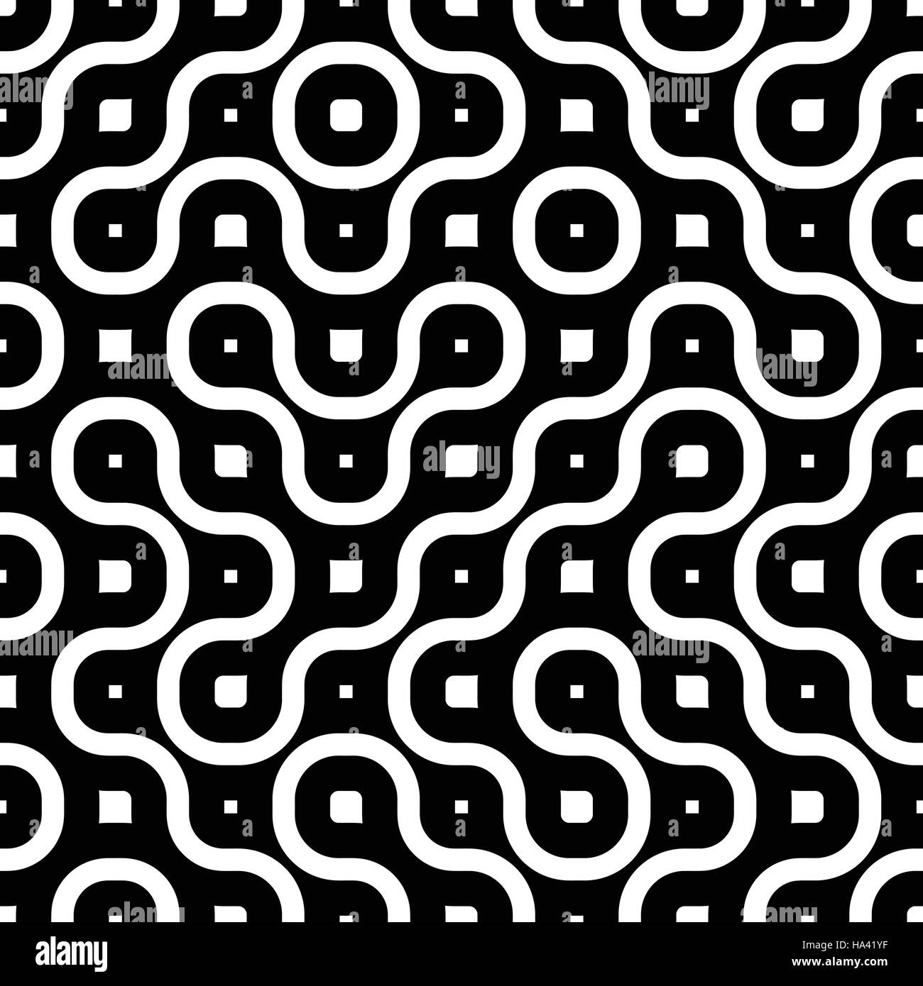 Vector seamless black and white tangled round stripes geometric vintage ...