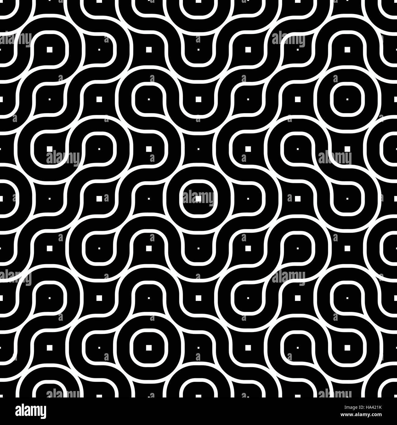 Vector seamless black and white tangled round stripes geometric vintage ...