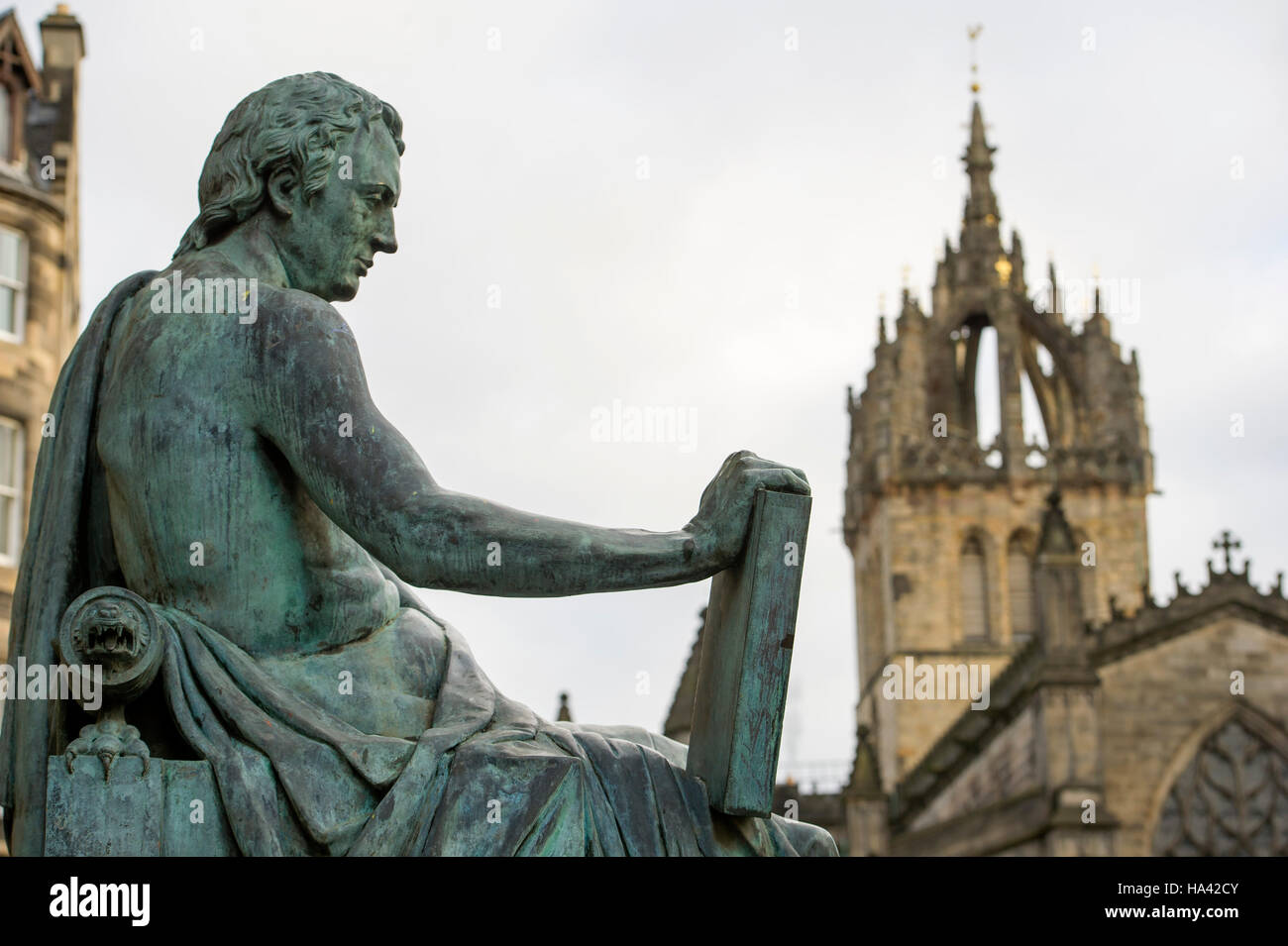 The statue of philosopher David Hume (1711 1776) sits outside the High