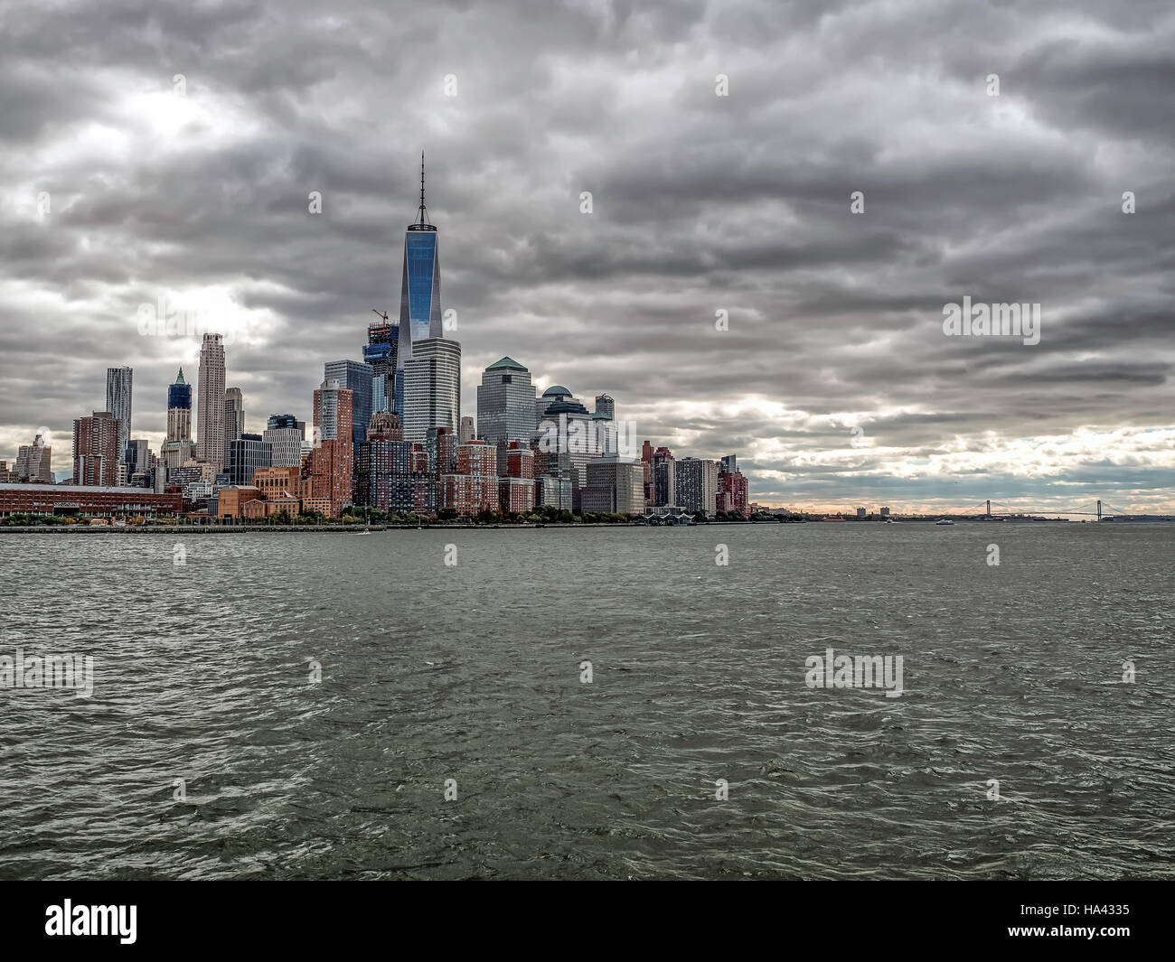 Skyline of New York City Manhattan viewed from New Jersey Stock Photo ...