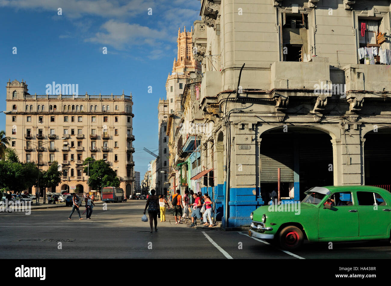 Havana, Cuba 11/2010. Street scene with classic car and old architecture in Havana town Stock Photo