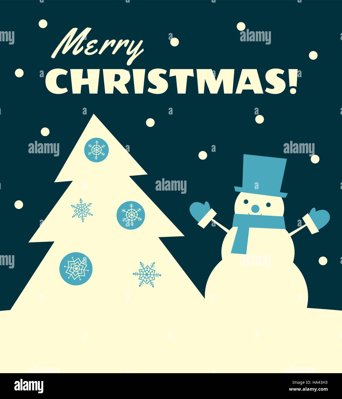 Vector illustration. Retro styled greeting card with a snowman in a top ...