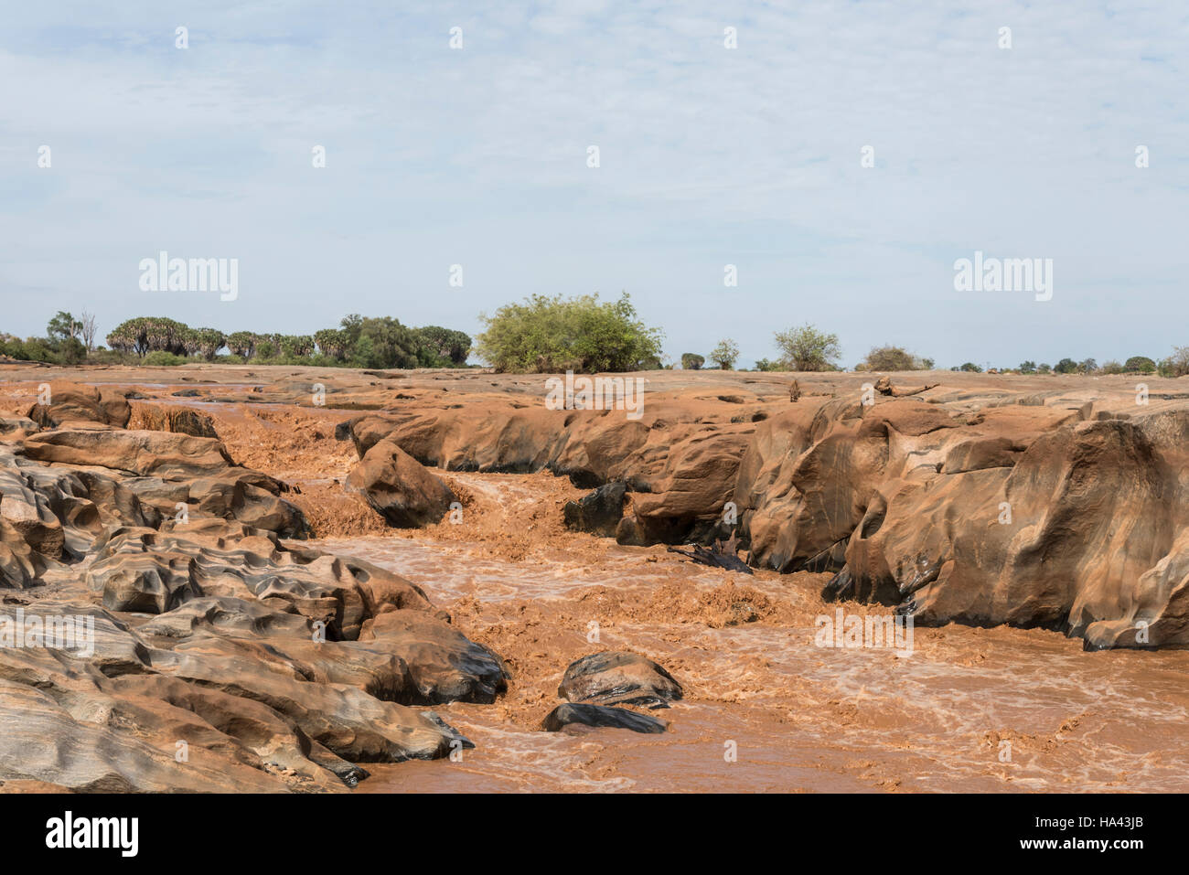 Lugard's Falls on the Galena River in Tsavo East National Park Stock Photo