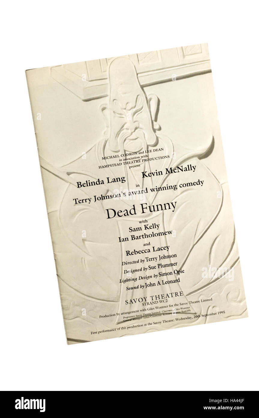 Detail from the title page of a programme for the 1995 production of Dead Funny by Terry Johnson at the Savoy Theatre. Stock Photo