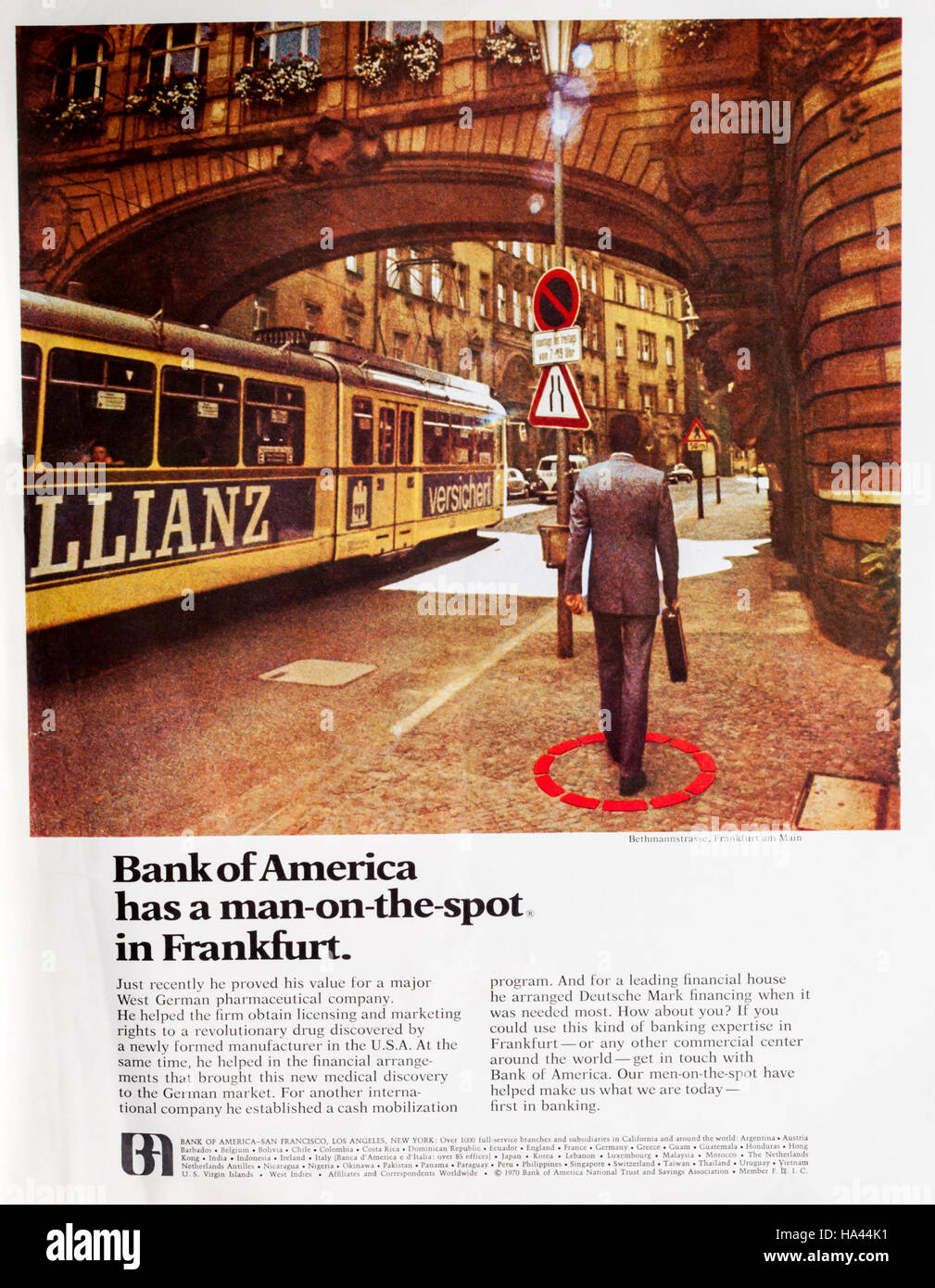 1970s magazine advertisement advertising Bank of America. Stock Photo