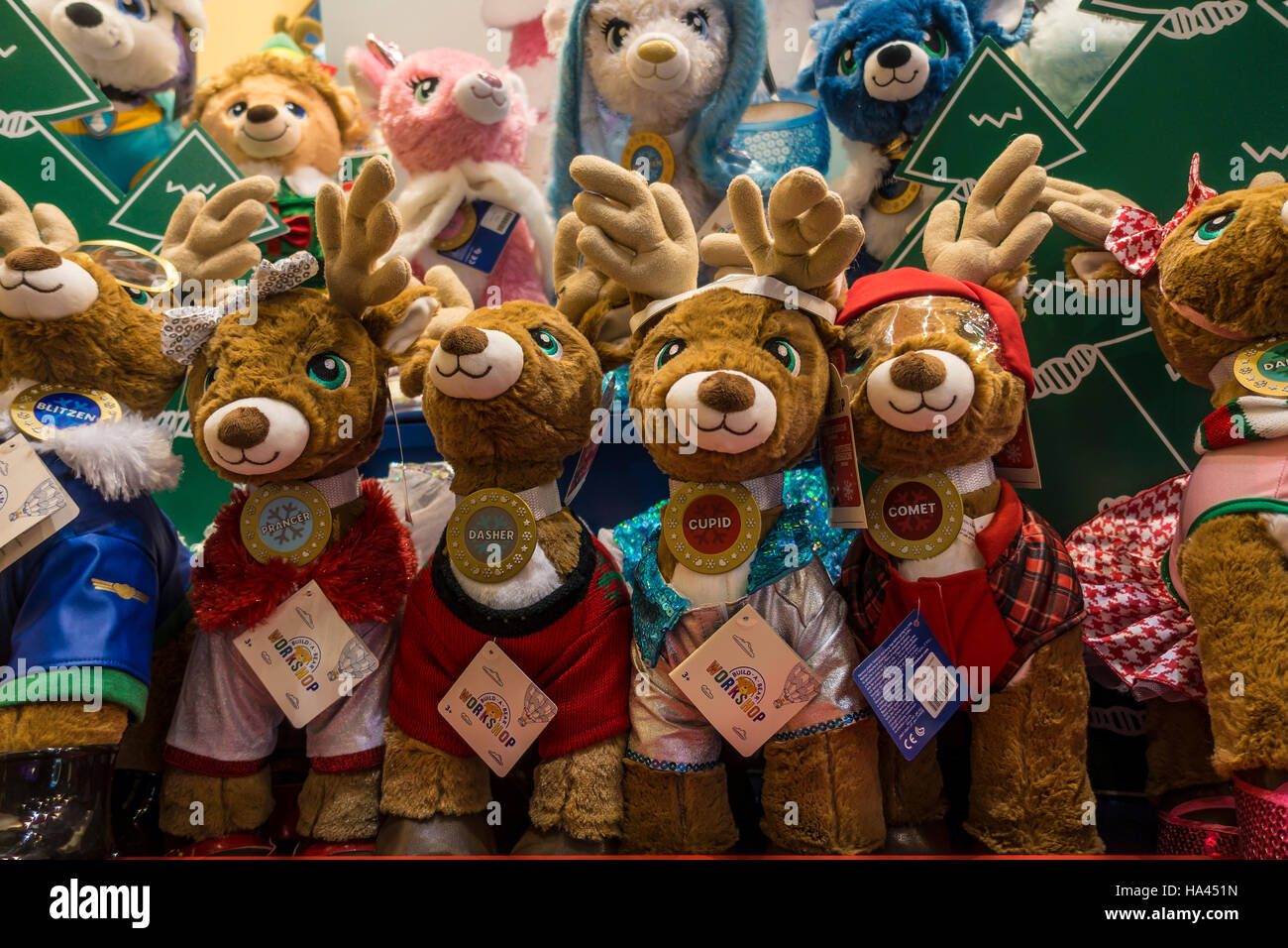 Christmas Reindeer Teddy Bear Build a Bear Window Display Canterbury Kent Stock Photo