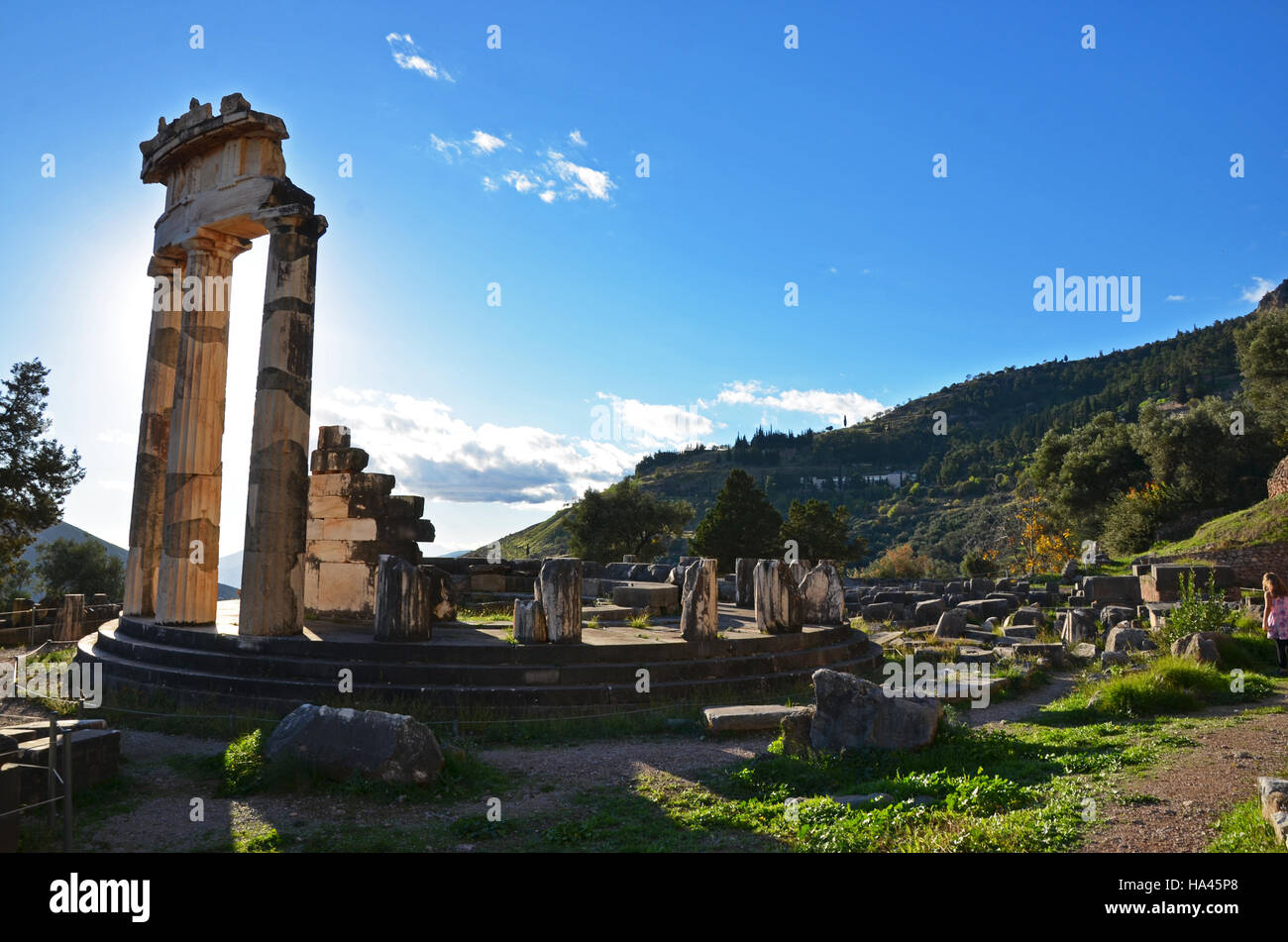 The ruins of the Delphic Tholos, Delphi, Phocis, Greece Stock Photo