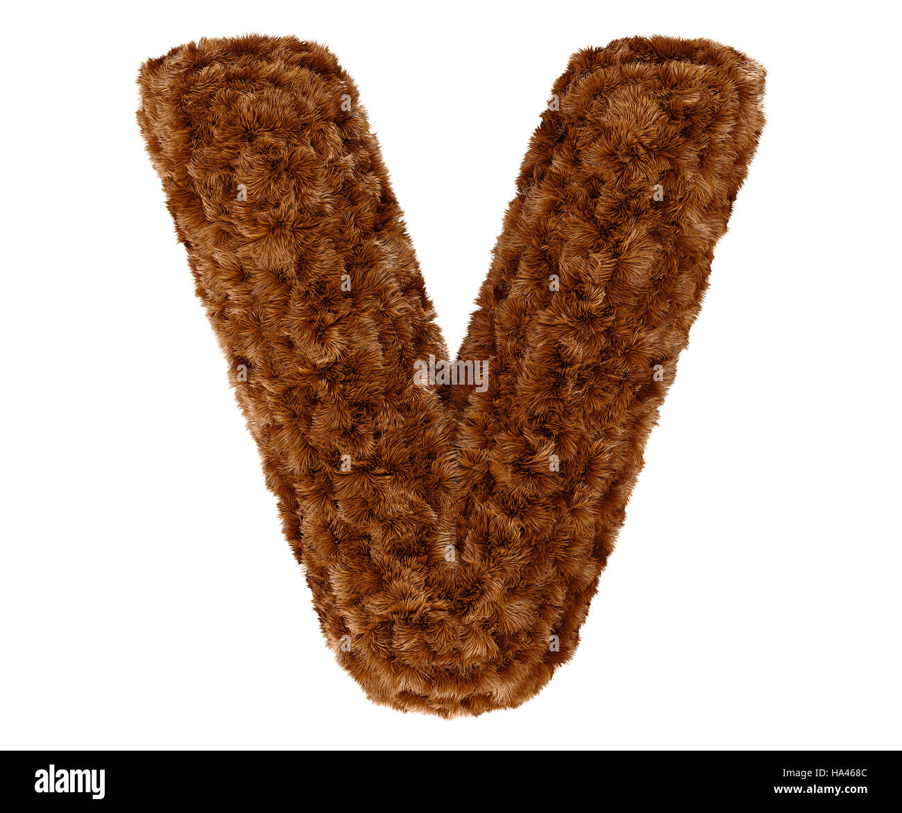 Wild animal brown bushy bear decorative fur alphabet capital letter V ...