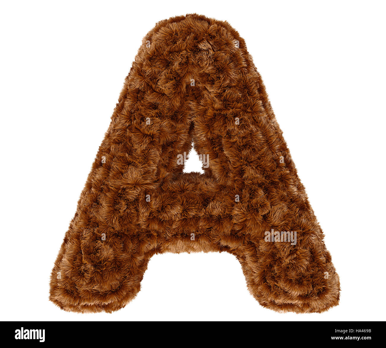 Wild animal brown bushy bear decorative fur alphabet capital letter A. 3d rendering illustration. Isolated on white background Stock Photo