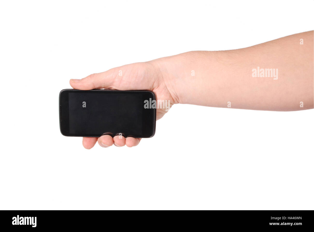 Man hand holding a smartphone with blank screen isolated on white Stock ...