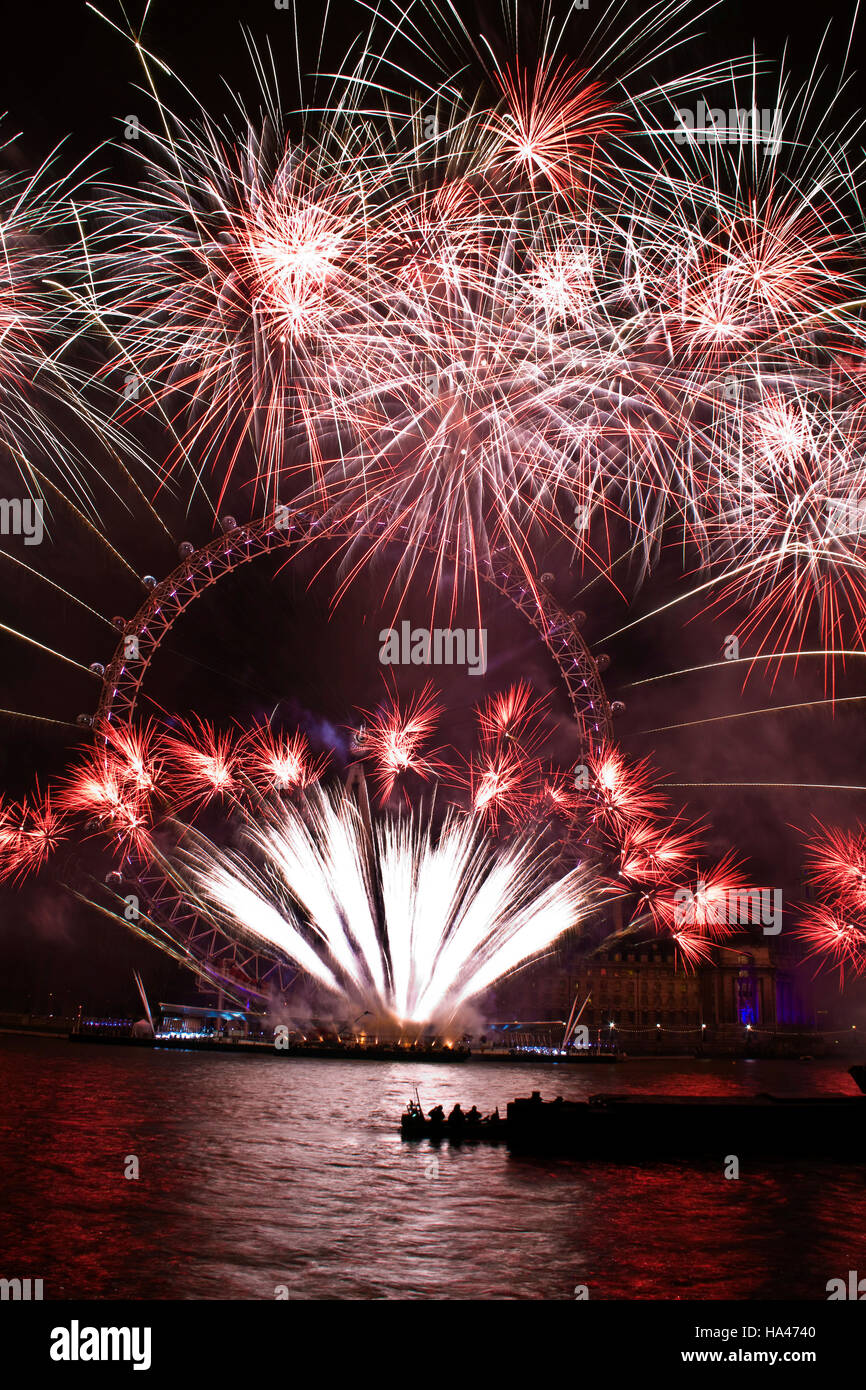 fireworks in the LOndon Eye in London,UK. Stock Photo