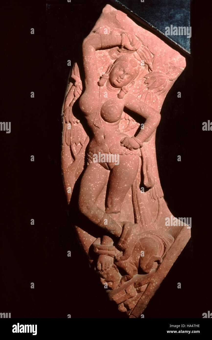 Kushan Shalabhanjika bracket. Front view of the panel measuring 77.5 cm. Sonkh Mathura museum. Afghanistan. Stock Photo