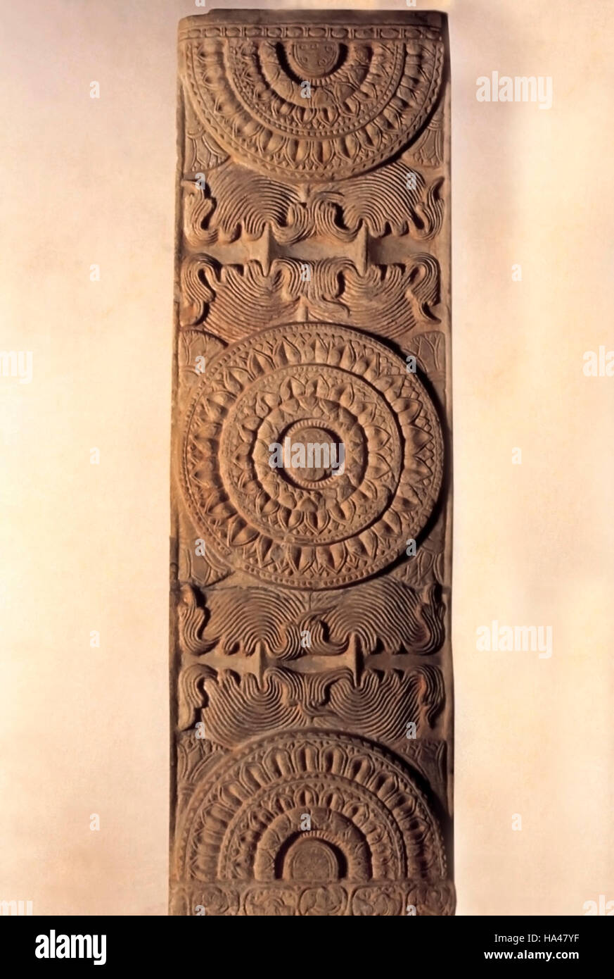 Amaravati, Railing Pillar with Lotus Medallions. India Stock Photo