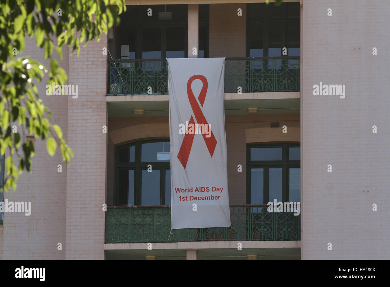 Sydney, Australia. 26 November 2016. Sydney Hospital promotes World AIDS Day, which is on 1 December each year. World AIDS Day raises awareness around Stock Photo
