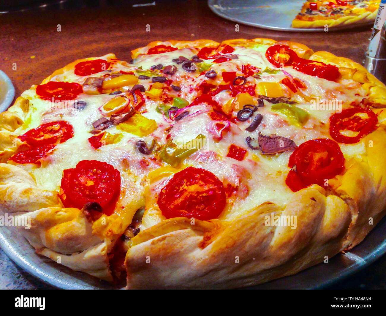 San Francisco Ca Usa Detail Plate Of Food Large Pizza On