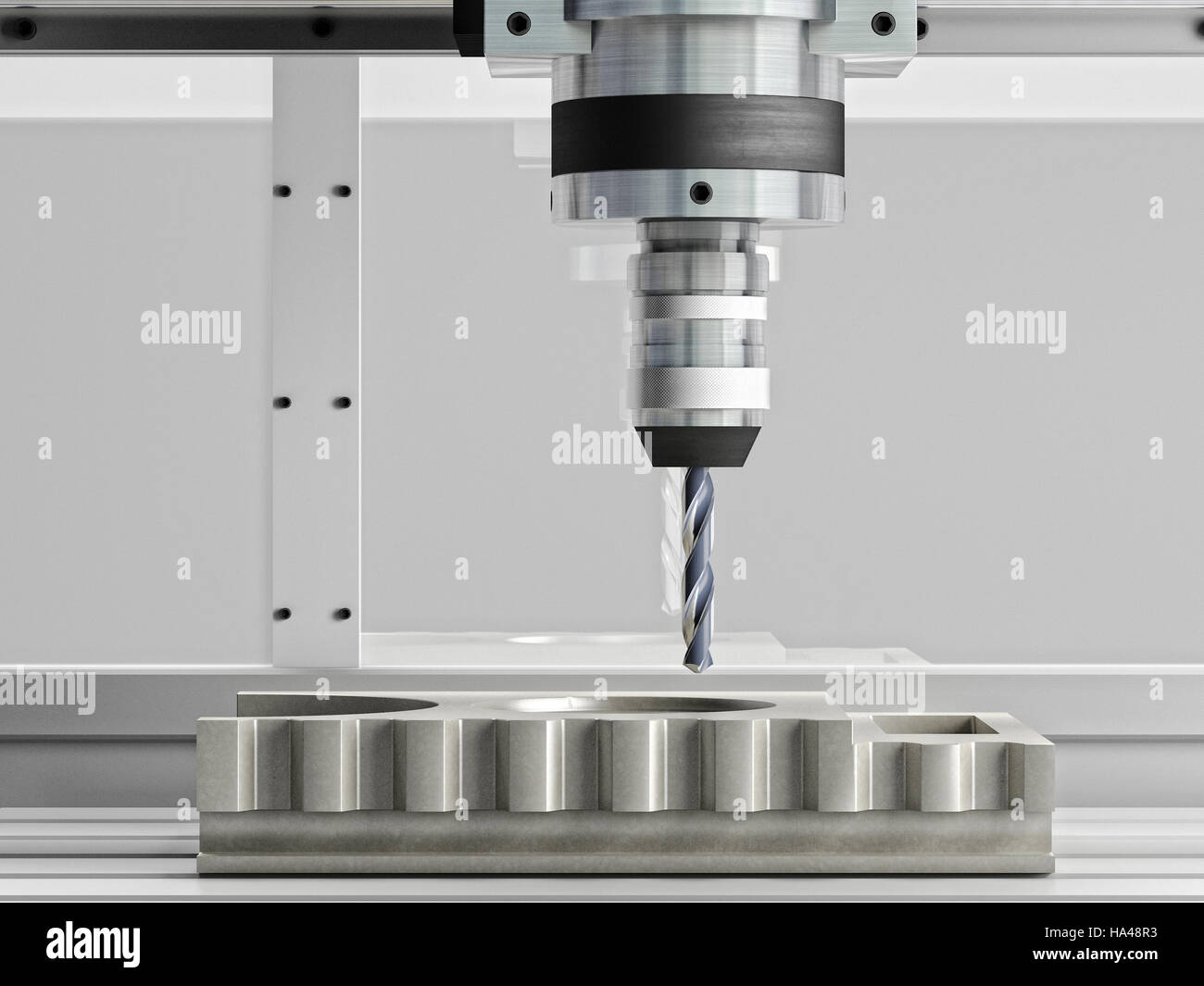 cnc machine in action 3d rendering Stock Photo