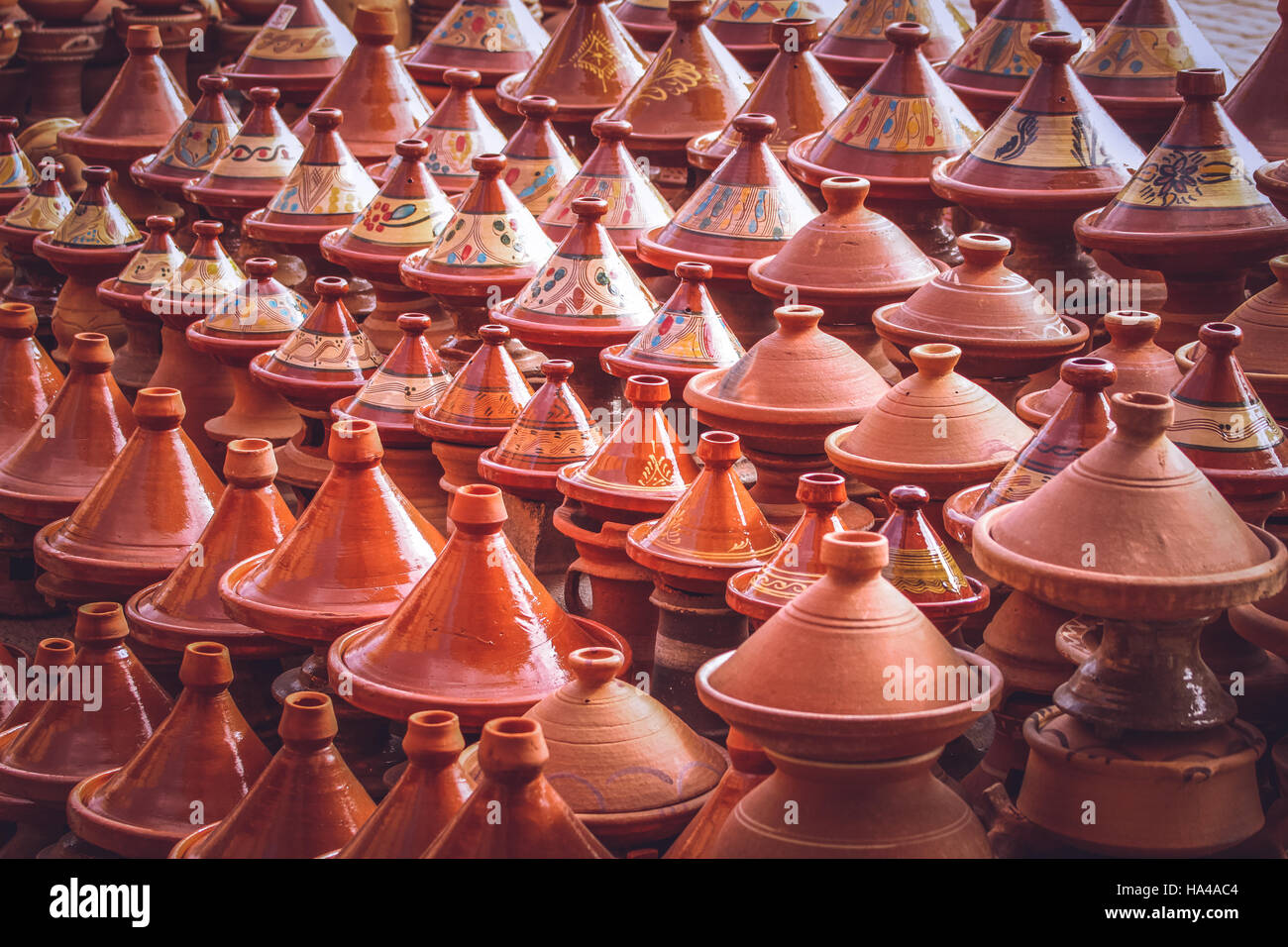 Traditional moroccan tajine pots used for preparing moroccan food Stock