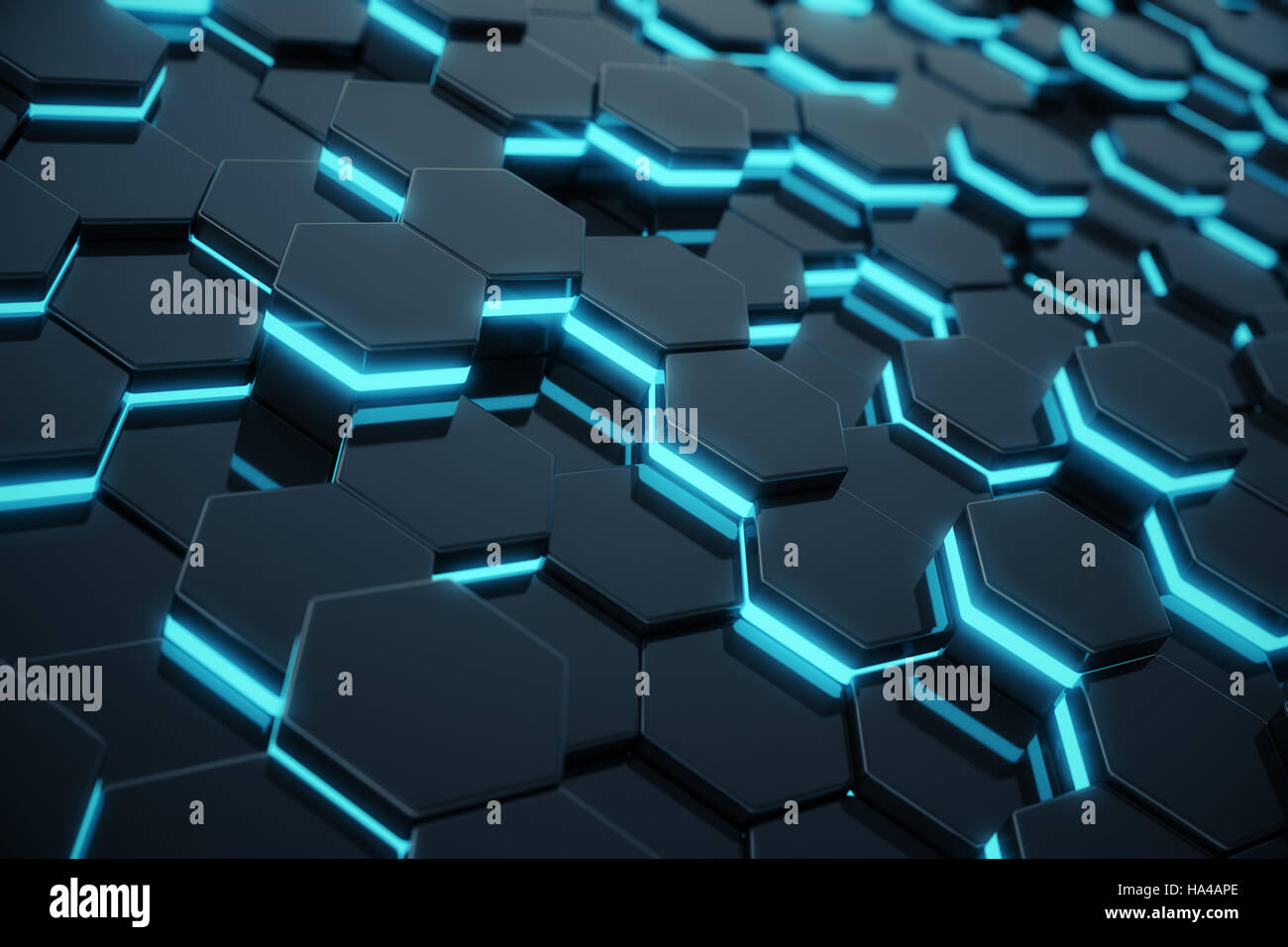 Abstract blue glowing of futuristic surface hexagon pattern. 3D ...