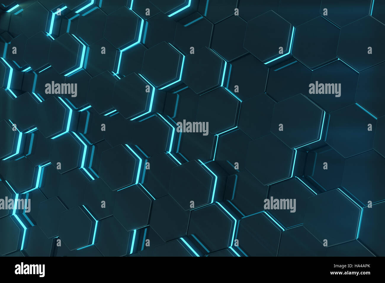 Abstract blue glowing of futuristic surface hexagon pattern. 3D ...