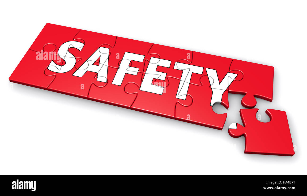 Safety sign puzzle development concept 3d illustration. Stock Photo