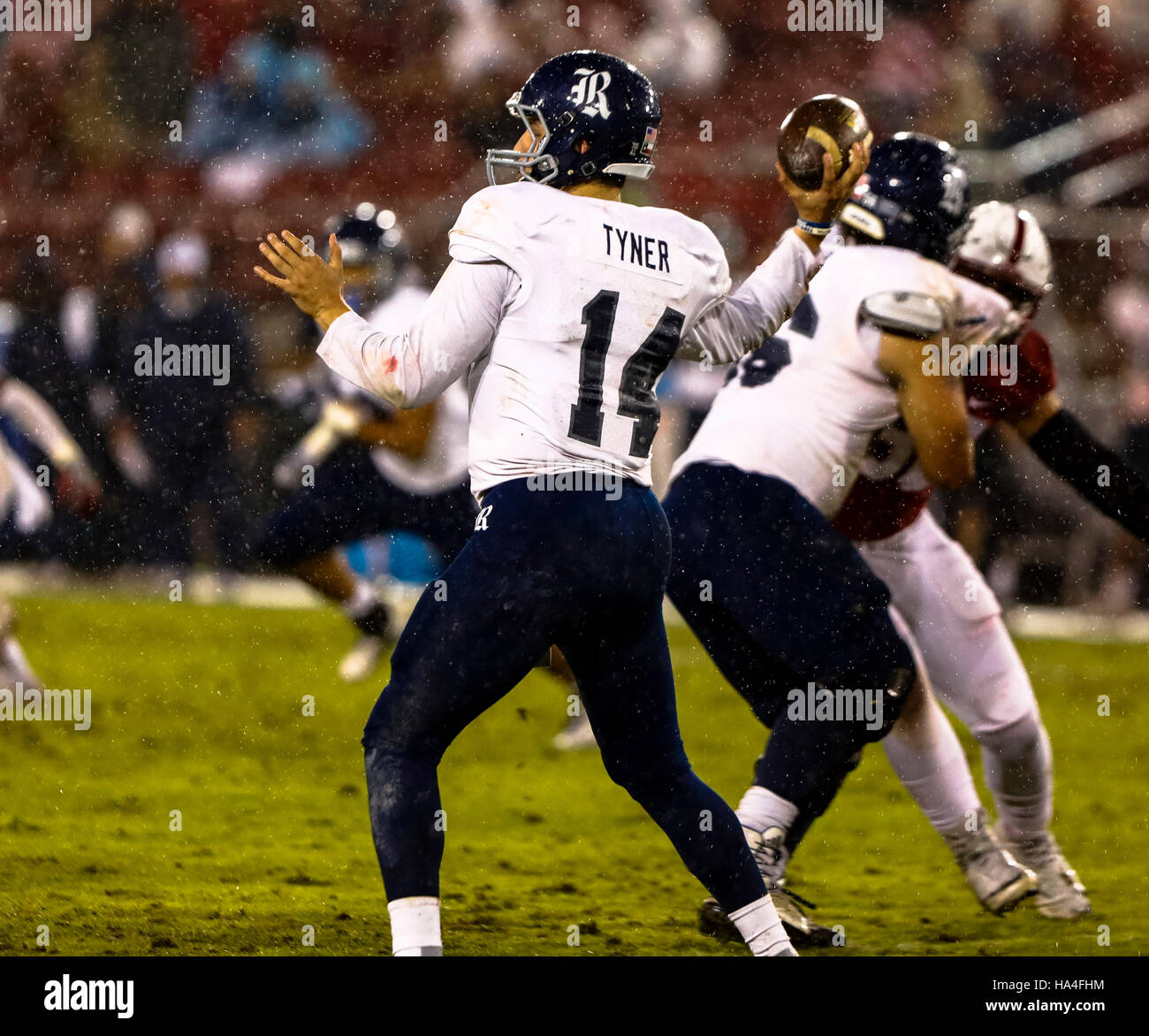 Palo Alto, California, USA. 26th Nov, 2016. Rice Quarterback Jackson Tyner (14) readies for a pass vs Stanford in NCAA football action at Stanford University, featuring the Rice Owls visiting the Stanford Cardinal. Stanford won the game 41-17. © Seth Riskin/ZUMA Wire/Alamy Live News Stock Photo