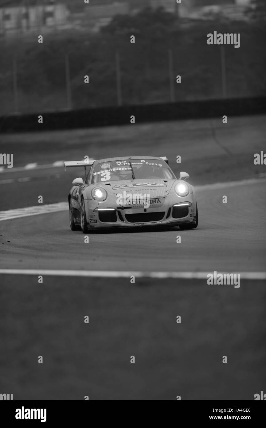 SÃO PAULO, SP - 26.11.2016: PORSCHE GT3 CUP CHALLENGE - Car 3 Rodrigo Baptista and Sergio Jimenez during Porsche GT3 Cup Challenge held at the Autódromo José Carlos Pass (Interlagos) on Saturday (26). (Photo: Daniela Baek/Fotoarena) Stock Photo