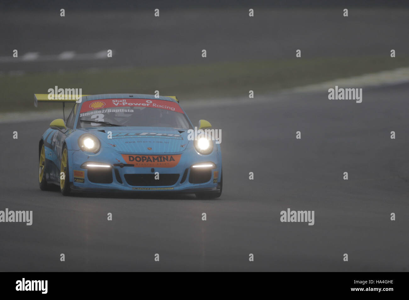 SÃO PAULO, SP - 26.11.2016: PORSCHE GT3 CUP CHALLENGE - Car 3 Rodrigo Baptista and Sergio Jimenez during Porsche GT3 Cup Challenge held at the Autódromo José Carlos Pass (Interlagos) on Saturday (26). (Photo: Daniela Baek/Fotoarena) Stock Photo