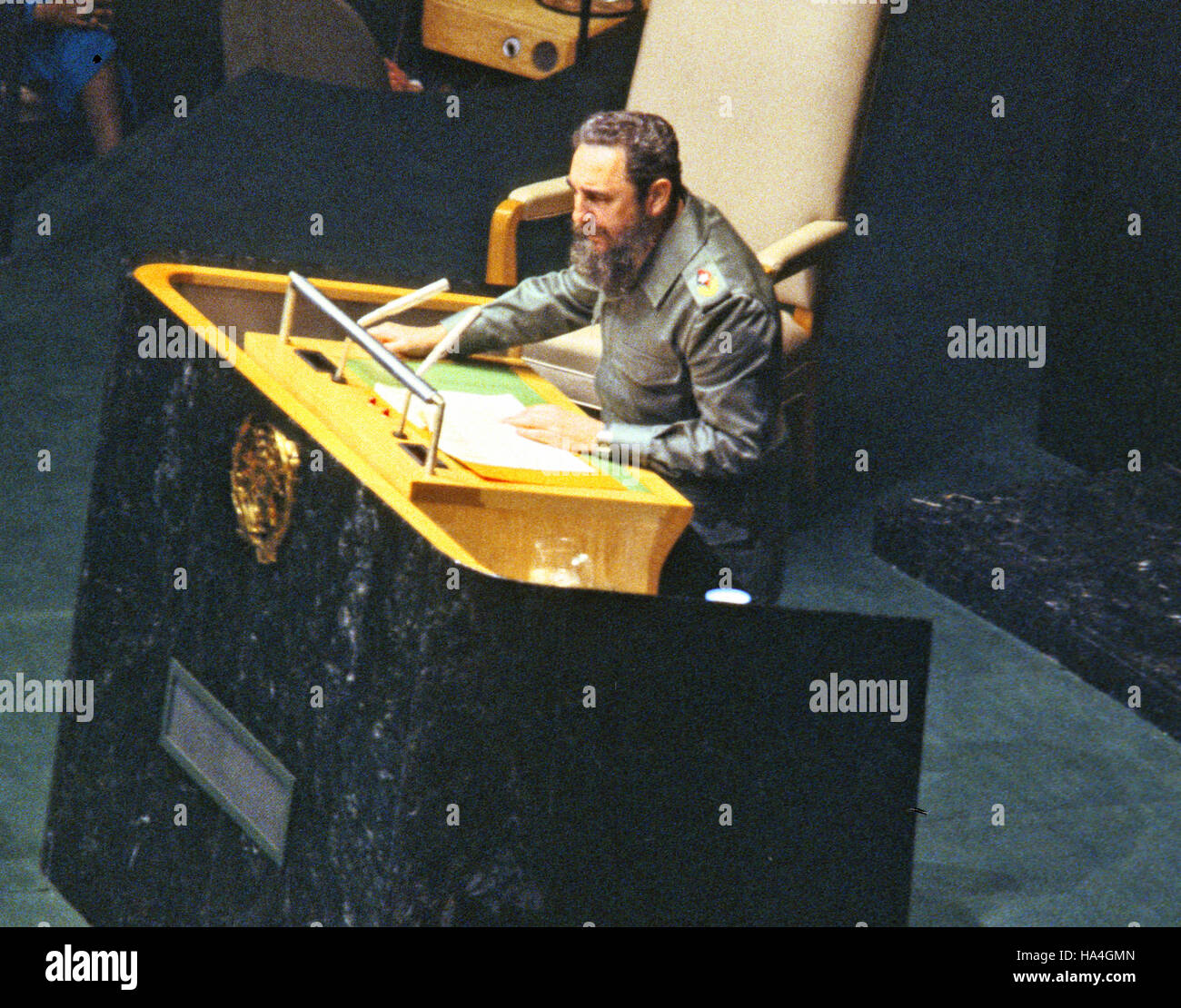 President Fidel Castro of Cuba addresses the United Nations General Assembly in New York, New York on October 15, 1979. Castro's speech discussed the disparity between the world·s rich and the world's poor.  - NO WIRE SERVICE- Photo: Arnie Sachs/Consolidated/dpa Stock Photo