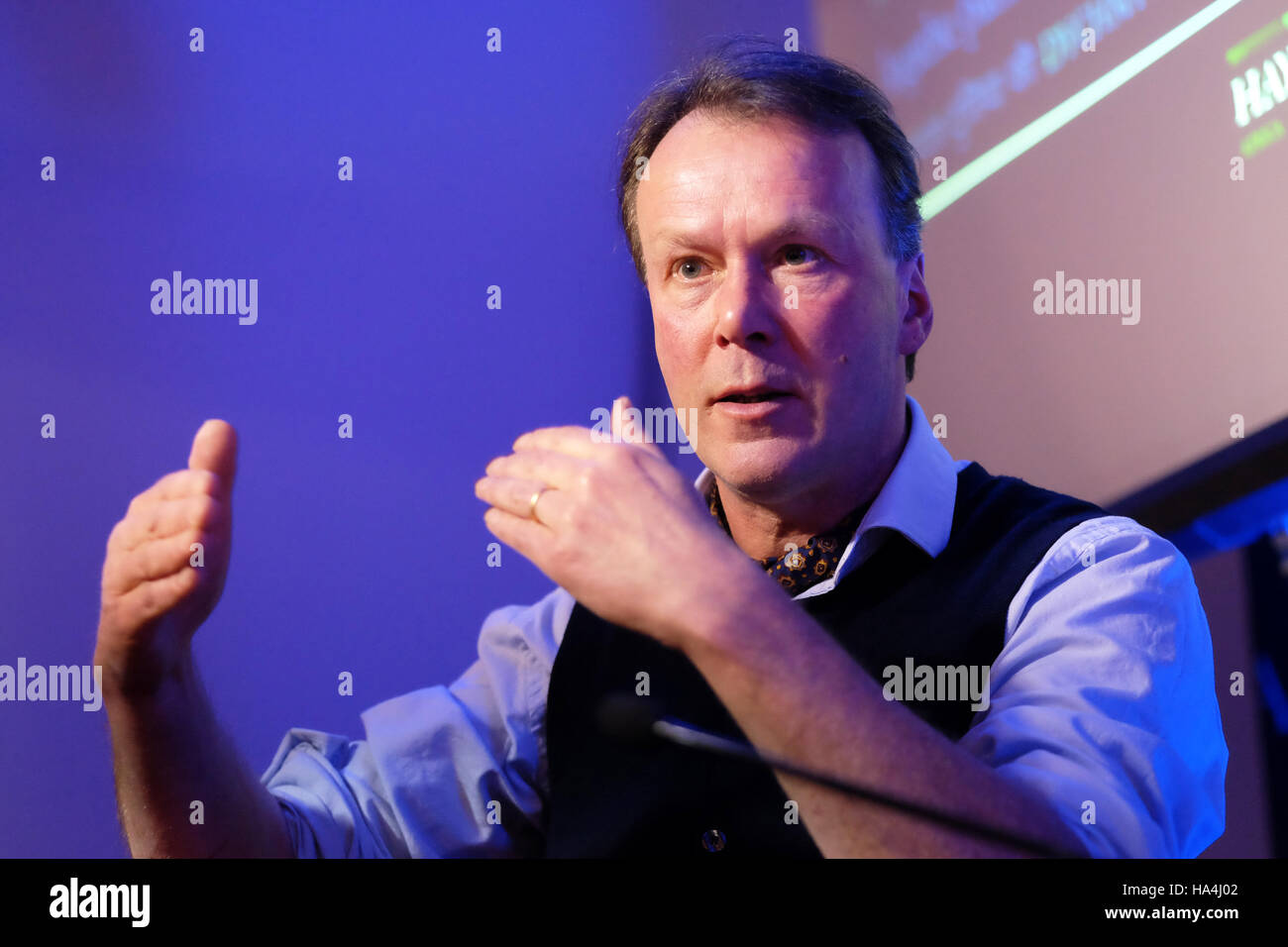 Hay on Wye, Wales, UK - Sunday 27th November 2016 - Author John Lewis-Stempel talks about his latest book Where Poppies Blow at the Hay Festival Winter Weekend. Stock Photo