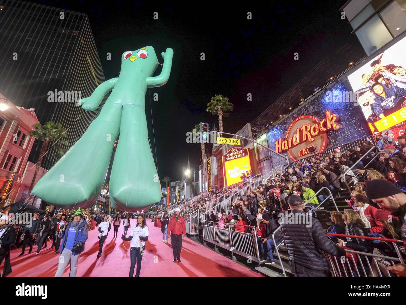 Los Angeles, California, USA. 27th Nov, 2016. Giant balloon ''Gumby'' moves along Hollywood Boulevard during the 85th Annual Hollywood Christmas Parade in Los Angeles on Sunday December 27, 2016. Credit:  Ringo Chiu/ZUMA Wire/Alamy Live News Stock Photo