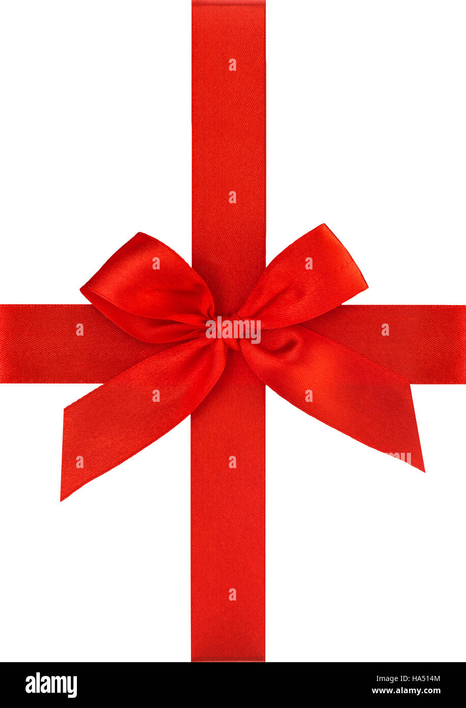 Red ribbon bow isolated on white. Holidays gift wrapping background Stock Photo