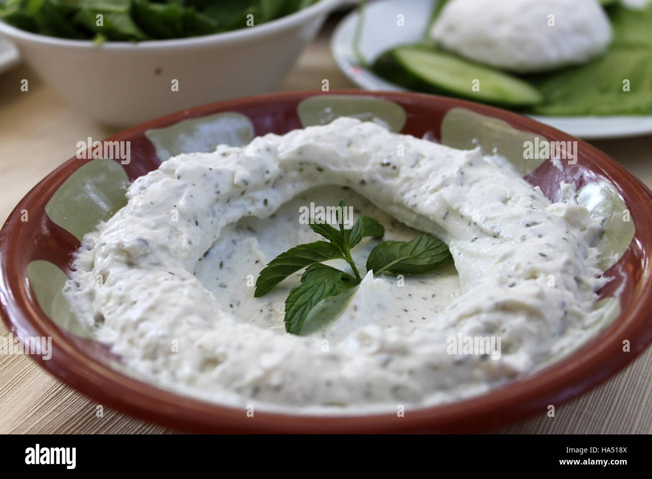 Labneh plate, a very popular part of Lebanese Mezze. Stock Photo