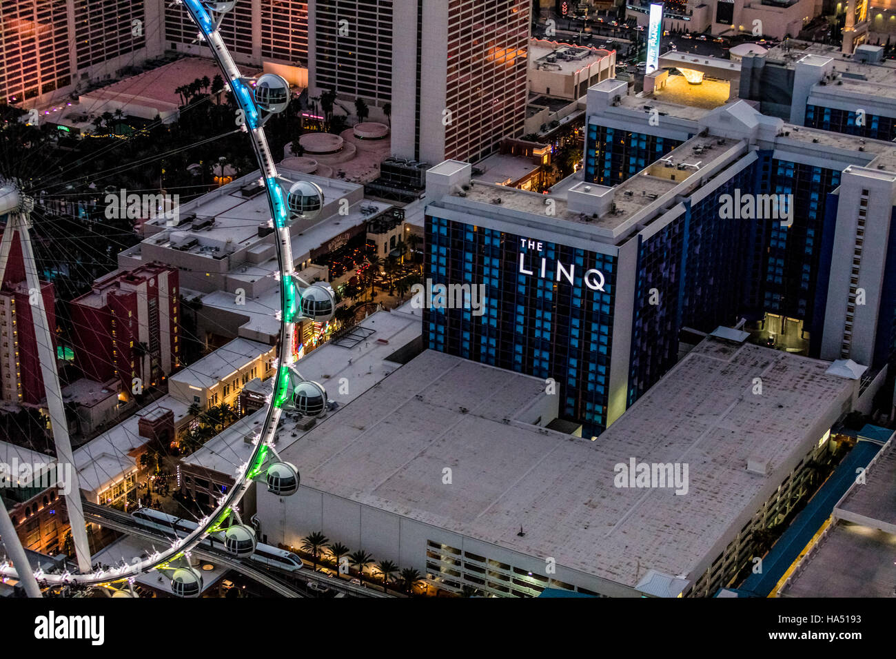 Aerial view of Linq Hotel the Strip, Las Vegas, Nevada, USA Stock Photo