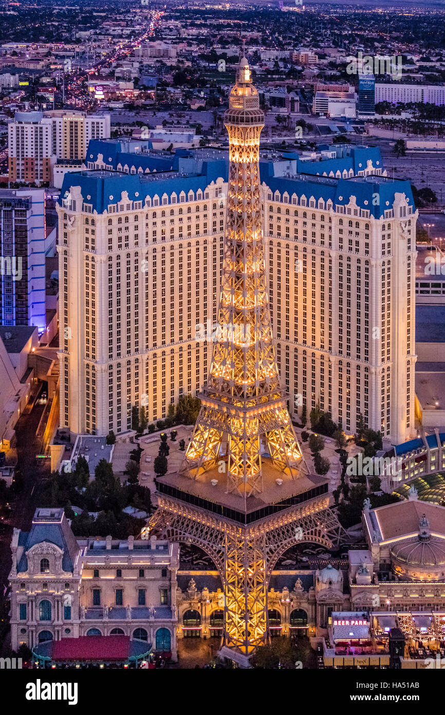 Aerial view of Paris Hotel and Casino the Strip, Las Vegas, Nevada