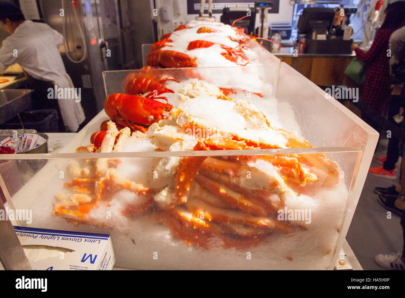 Cooked whole lobsters at The Lobster Place seafood Market,, Chelsea