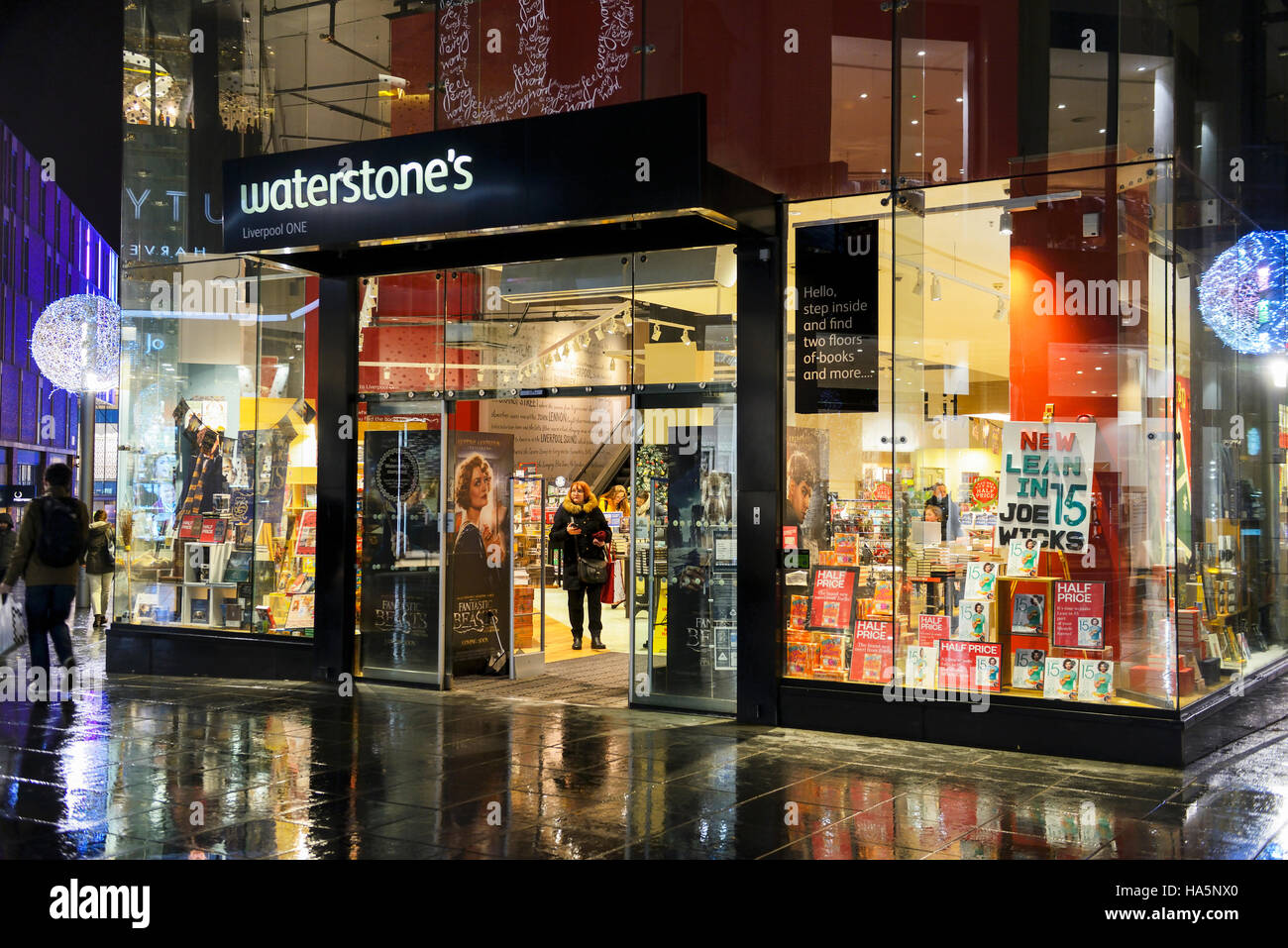 Waterstones book store at night Stock Photo Alamy