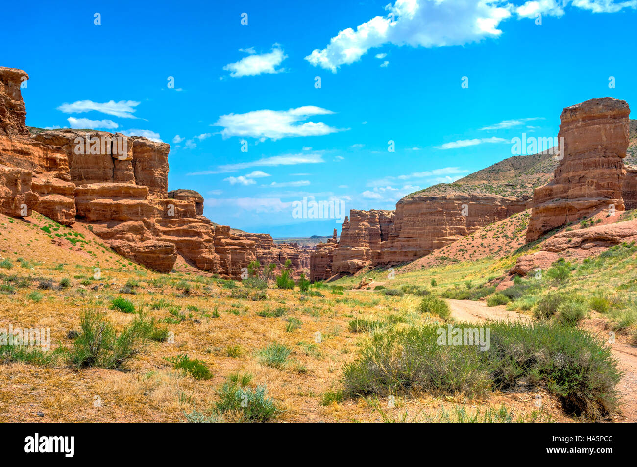 View over Sharyn or Charyn Canyon, Kazakhstan, second biggest canyon in the world Stock Photo
