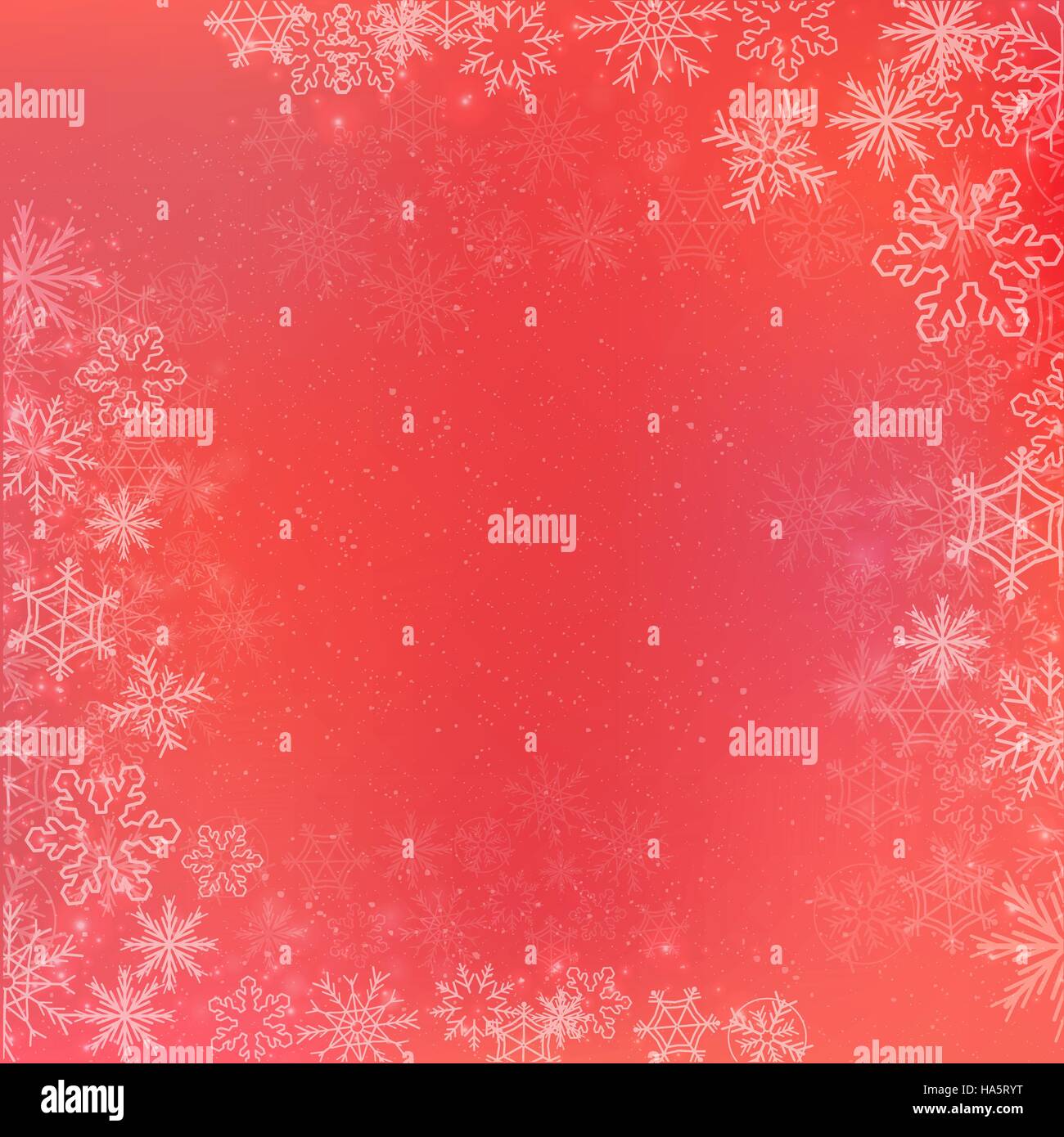 Red gradient winter square banner background with the snow and snowflake border Stock Vector