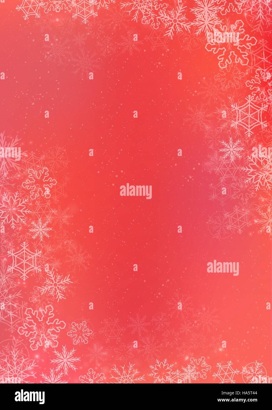 A3 red gradient winter paper background with the snow and snowflake border Stock Vector