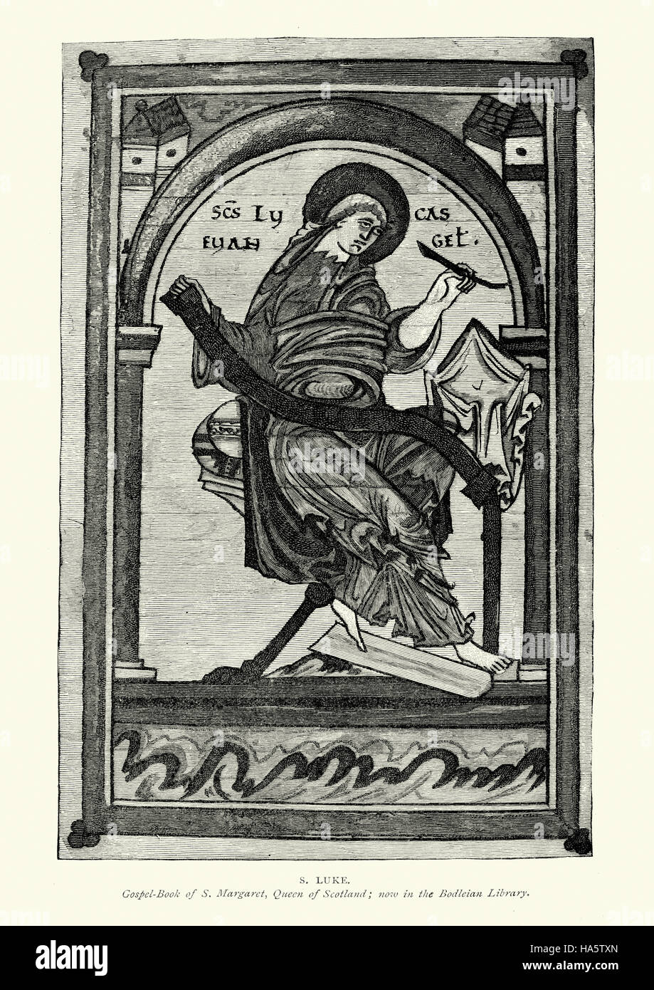 Medieval illustration of Saint Luke from Gospel book of St Margaret, Queen of Scotland. Stock Photo