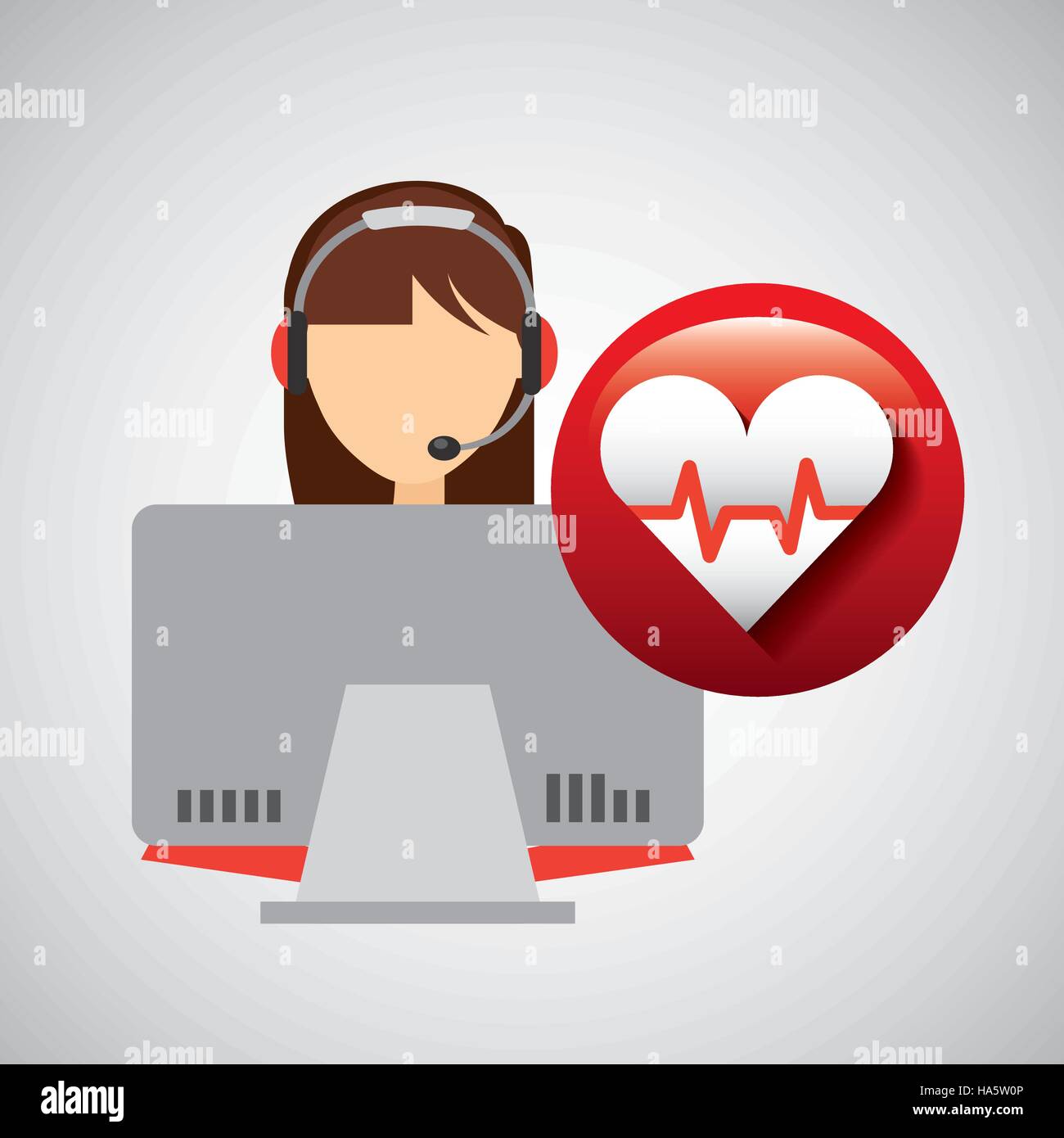 avatar girl headphones laptop and pulse heart vector illustration eps