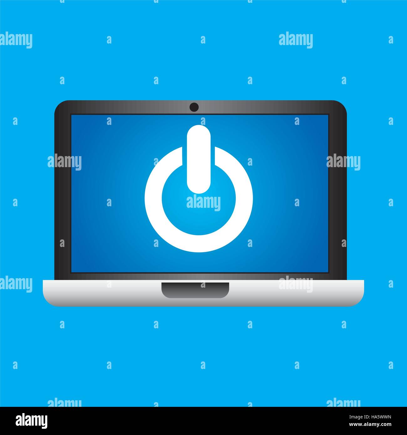 man hand holds laptop mobile power button media vector illustration ...
