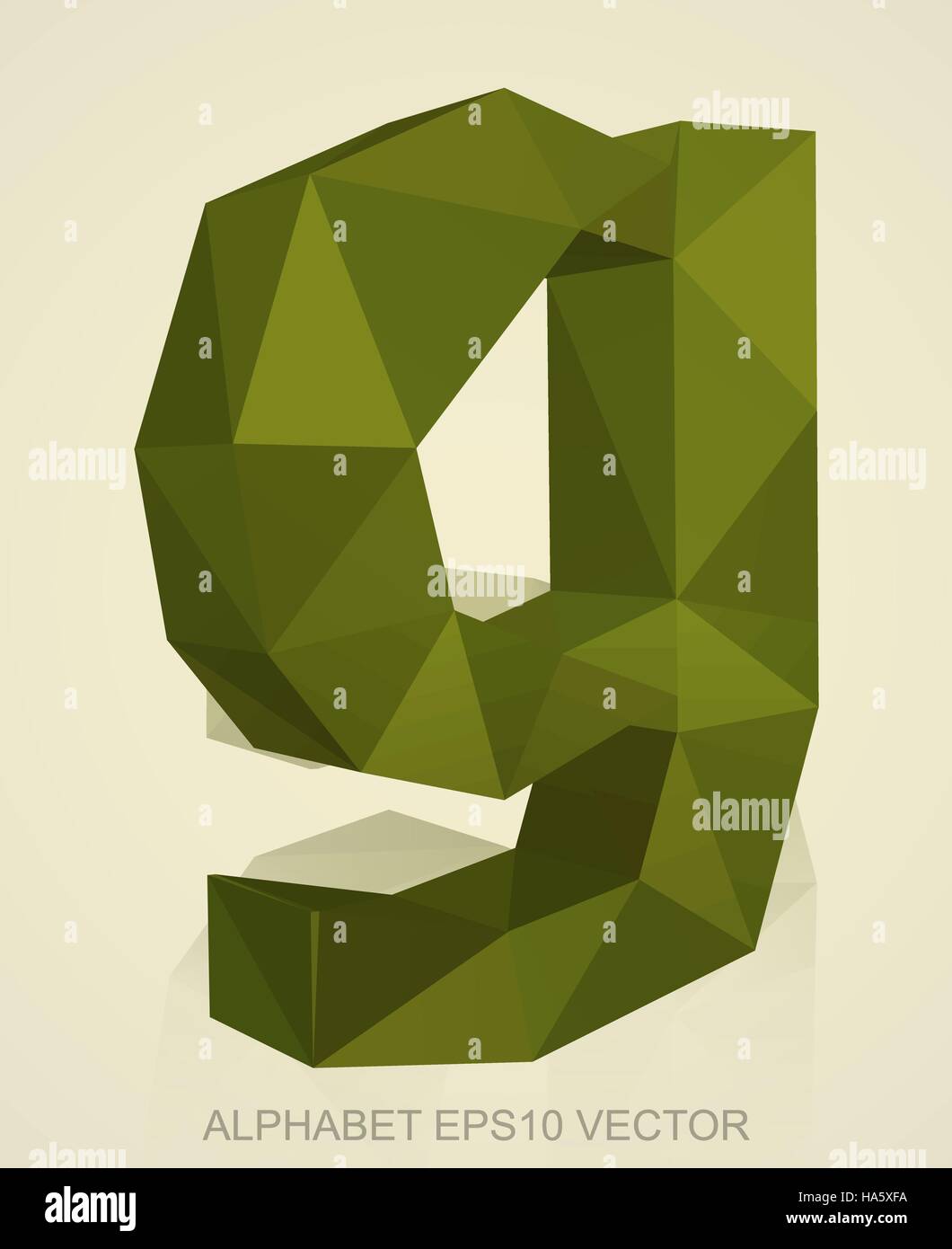 Abstract Khaki 3D polygonal lowercase letter G with reflection. Low poly alphabet collection. EPS 10 vector illustration. Stock Vector