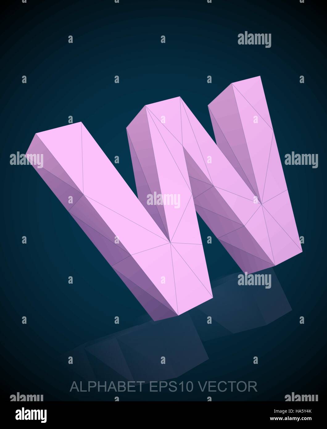 Abstract Pink 3D polygonal uppercase letter W with reflection. Low poly ...