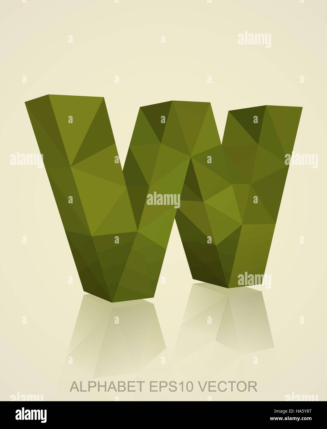 Abstract Khaki 3D polygonal lowercase letter W with reflection. Low ...