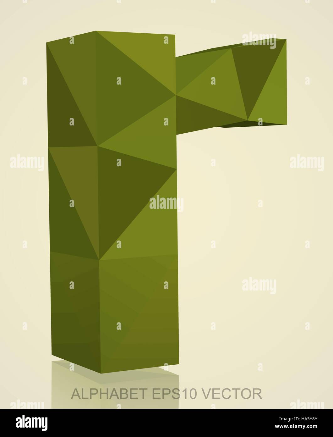 Abstract Khaki 3D polygonal lowercase letter R with reflection. Low ...