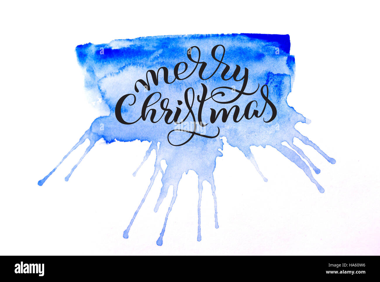 abstract background blue tone and the text of Merry Christmas. Lettering calligraphy Stock Photo